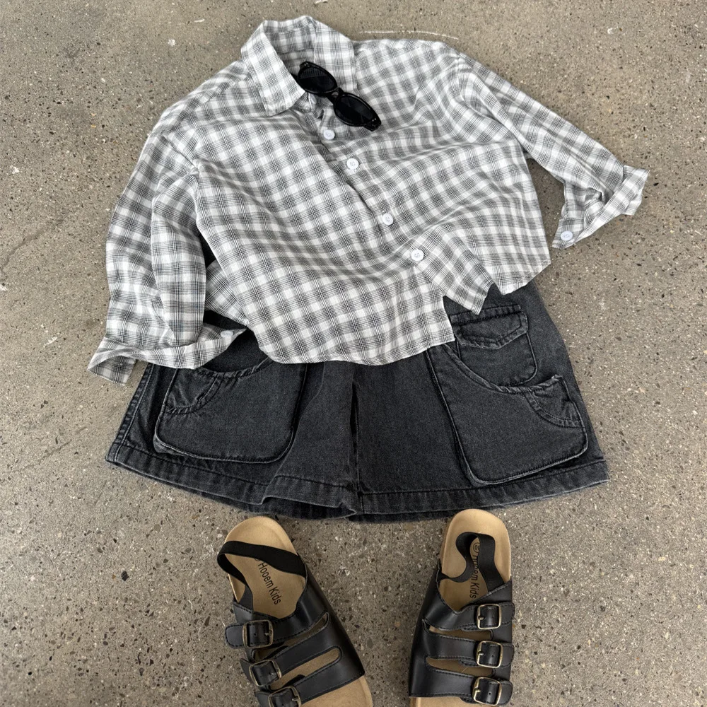 Children Clothing Boys Fashion Casual Sun Protective Clothing 2026 Summer New Boys Girls Loose Thin Long Sleeved Plaid Shirts