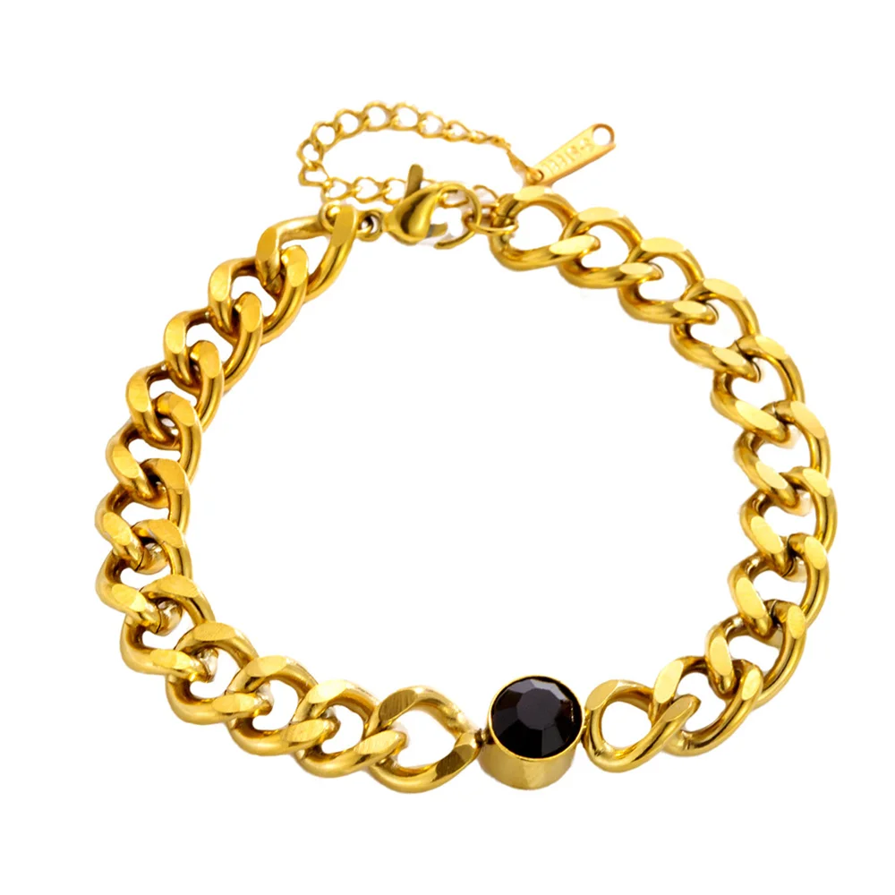 

Punk Miami Curb Cuban Chain Bracelet Female Gold Color Stainless Steel Black CZ Store Charm Bracelets for Women Jewelry Braclet