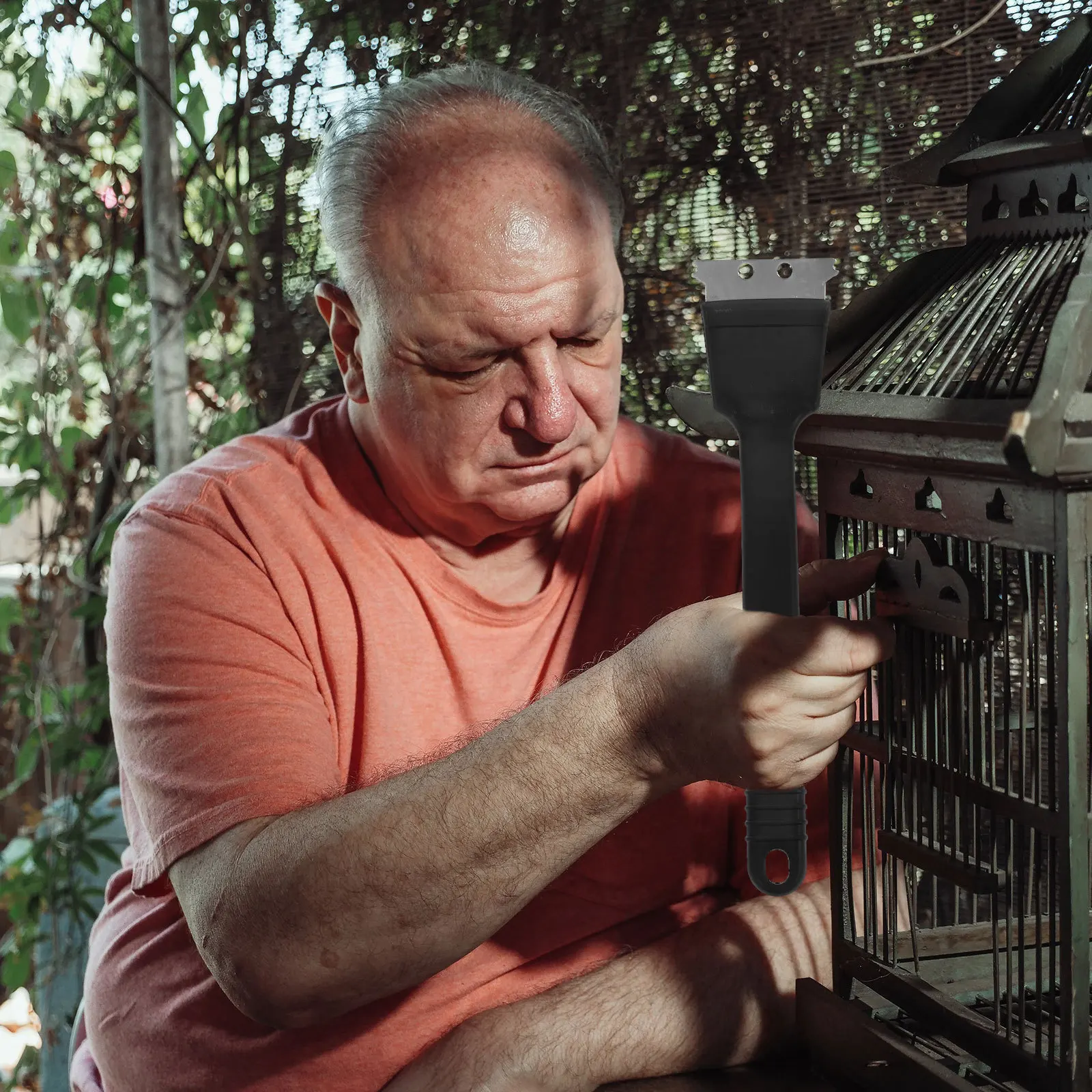 فرشاة تنظيف قفص الطيور بمقبض طويل، مجرفة كبيرة من الفولاذ المقاوم للصدأ، أداة تنظيف قفص الطيور العملي