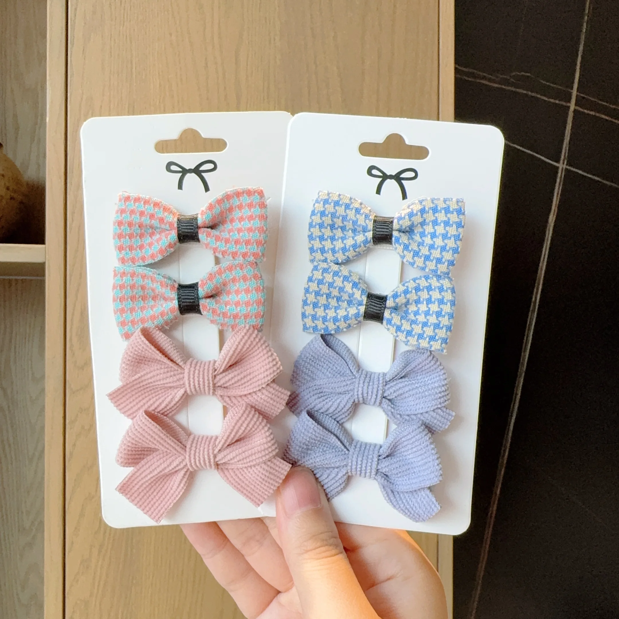 4Pcs/set New Cute Solid Color Houndstooth Bow Lovely Girls Hairpins Children Headwear Hairgrip Hair Clips Hair Accessories Gift