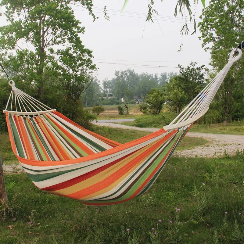 New Double-layer Widened Thickened Canvas Anti-rollover 60cm Wooden Pole Fringed Hammock Outdoor Camping FS-001