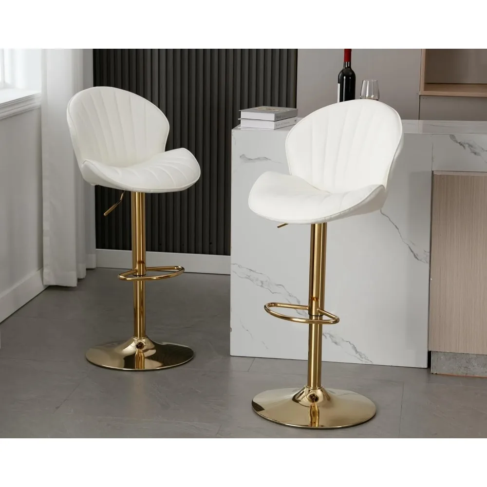 フェイクレザー ホワイト バースツール 4 個セット 高さ調節可能なバーチェア モダンな回転バースツール シェル型バック付き キッチンスツール