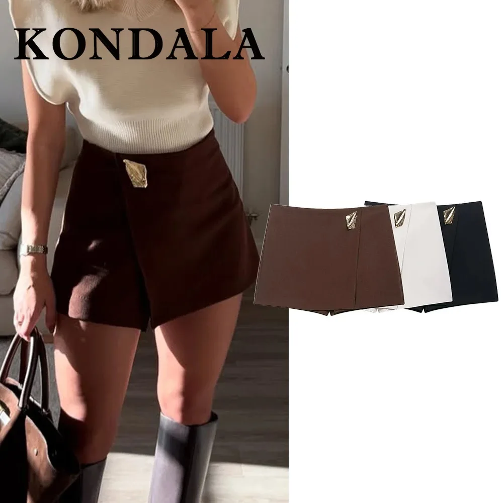 

KONDALA Chic Club Asymmetric Sequined Brown Mini Shorts Skirt Sexy Fashion 2025 Night Party Streetwear Office Lady Female Shorts