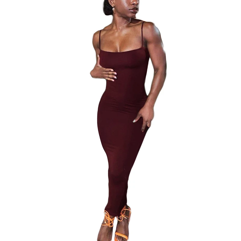 

Fashion Women's Casual Outfits Summer Dress Solid Color Sleeveless Backless Slim Fit Sling Long Dress Club Streetwear Y2k