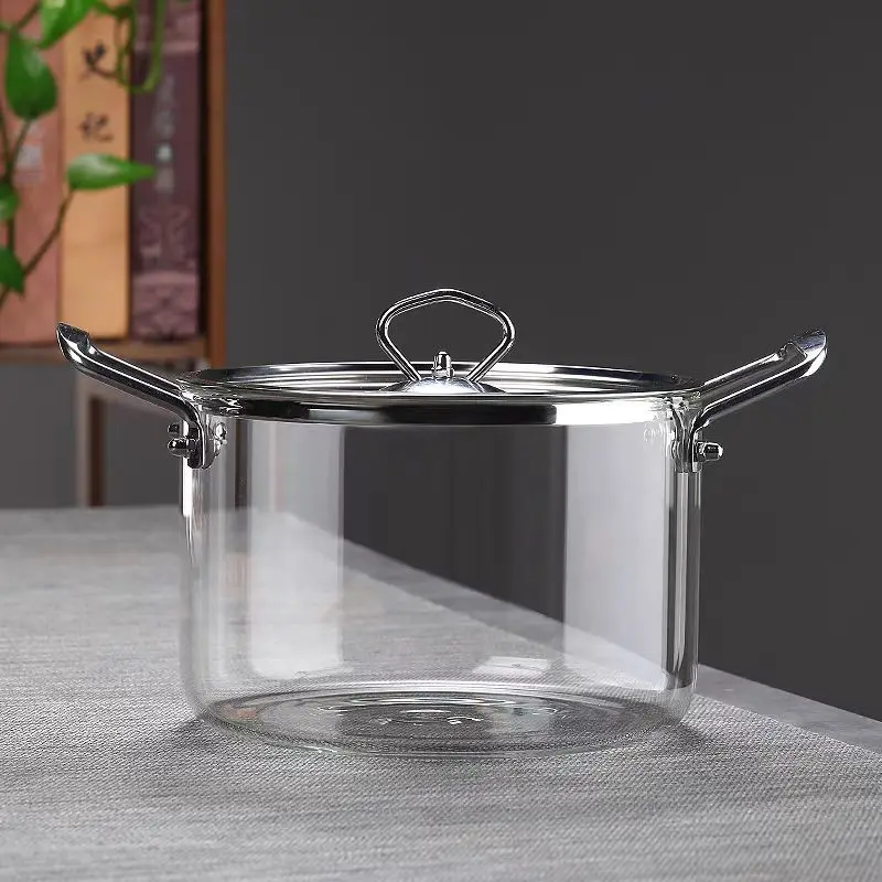 High Borosilicate Glass Pot, Gas Induction Cooker Universal Double Ear Stew Pot, Anti Scalding Uncoated Cookware, 1.6/2.5/3.5L