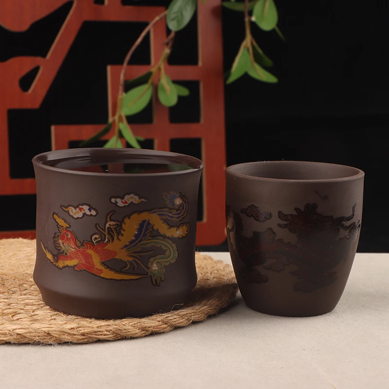 Dragon Phoenix Tea Cup Chinese Style Color-changing Purple Clay Tea Cup Anti-Scald Tea Brewer Tea Bowl Drinkware Tea Set