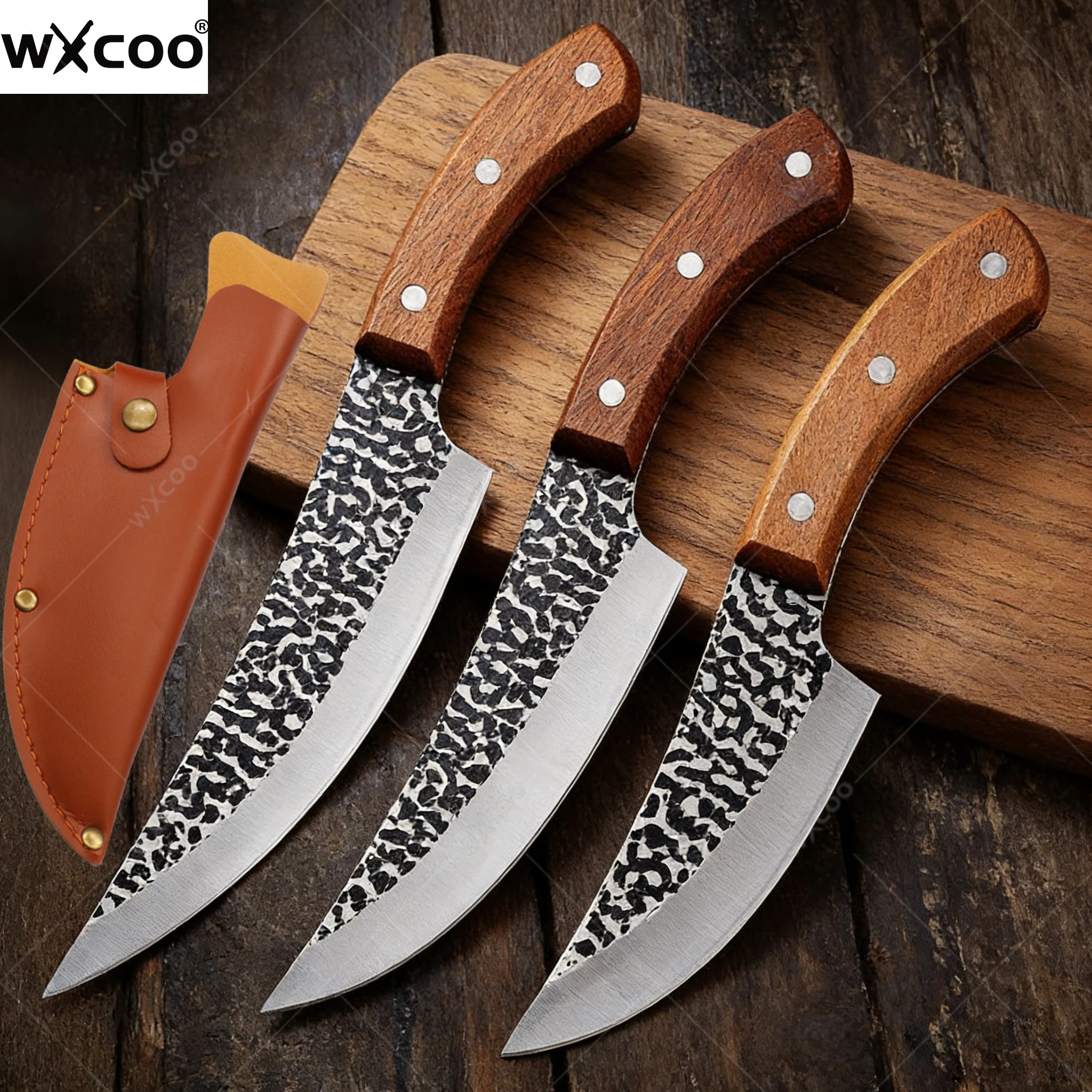 WXCOO Boning Knife Hand Forged Blade Butcher Knife Wooden Handel Cleaver Meat Fruit Vegetables Fish Kitchen Knives Chef Cooking