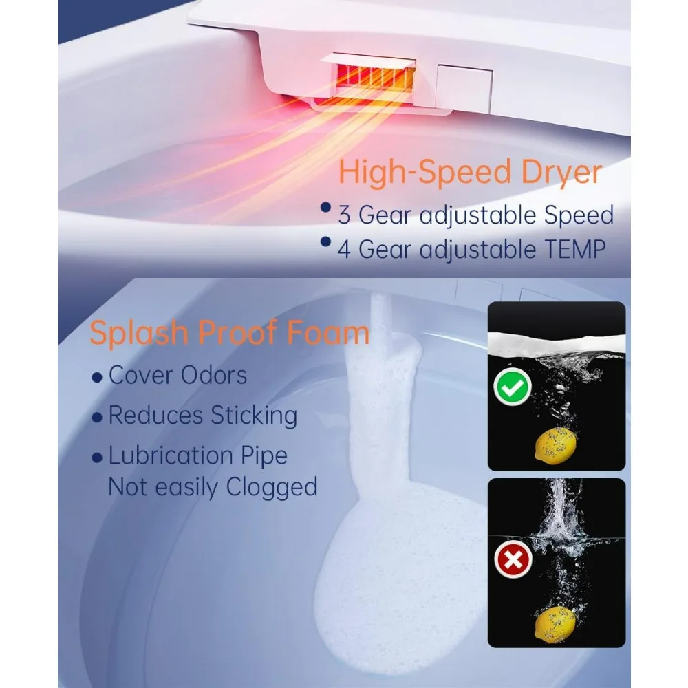 Smart Toilet with Powerful Flush, Auto Open/Close, Elongated Heated Seat, Instant Warm Water, High Speed Dryer Bidet Toilet