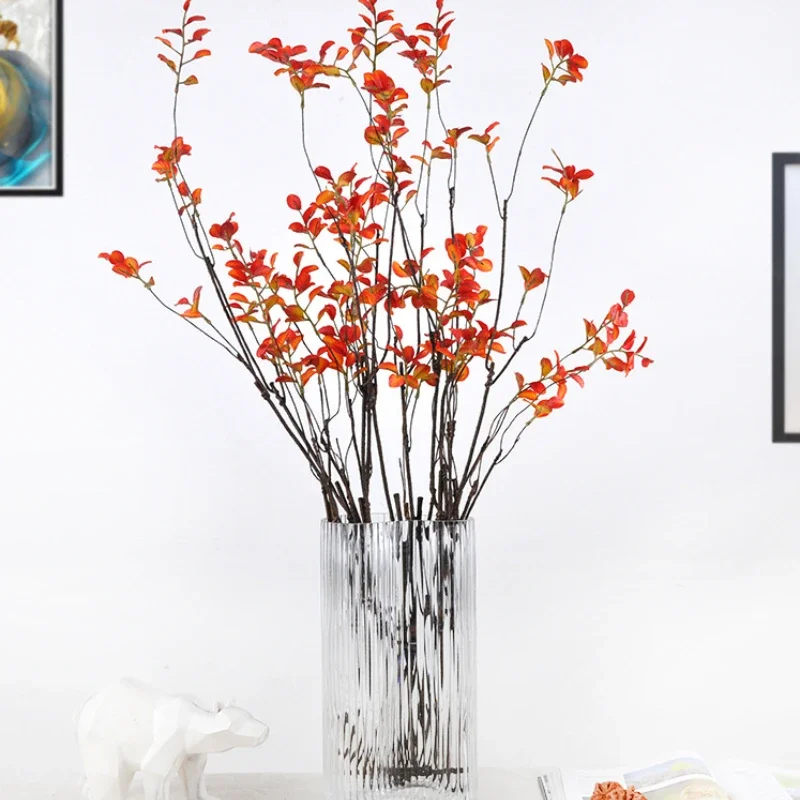 90CM Artificial Green Plant Red Leaf Plum Home Decoration Light Luxury Artificial Flower Bottle Flower Arrangement Decoration