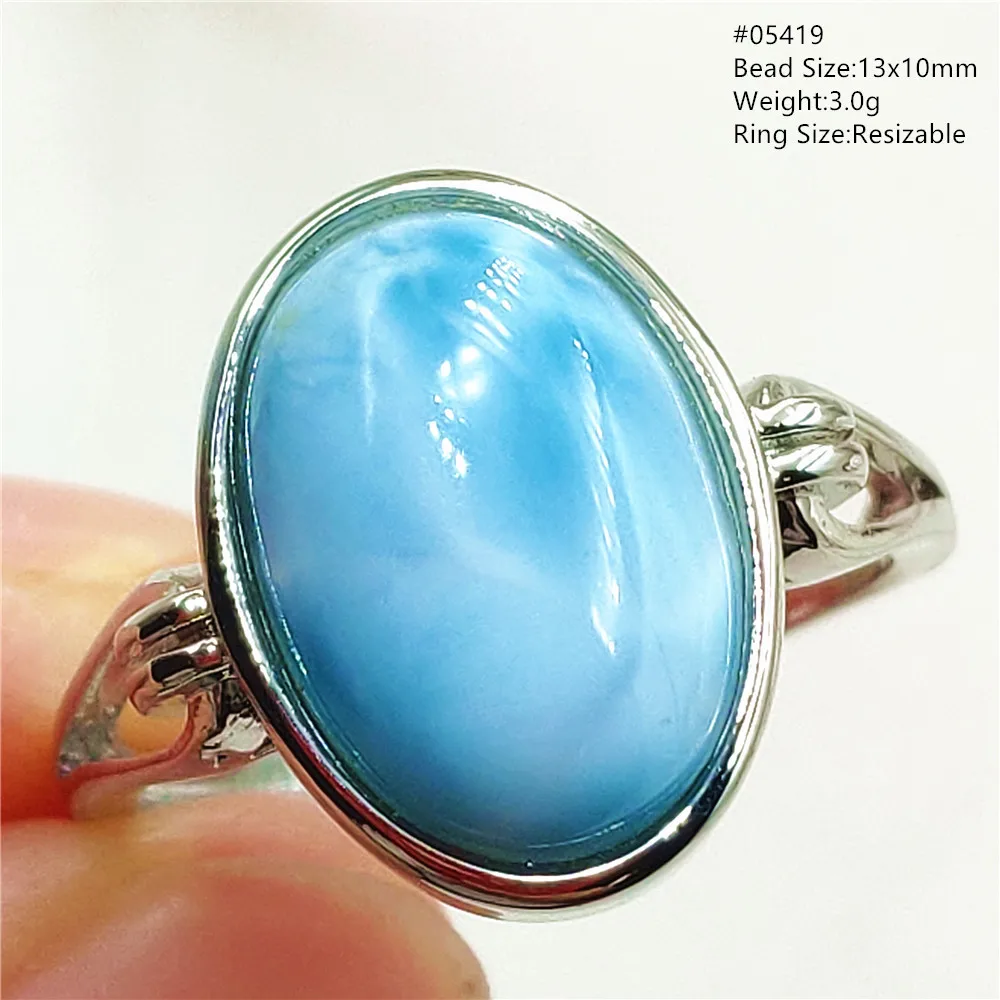 Natural Blue Larimar Oval Adjustable Ring Jewelry Water Pattern Real Larimar For Women Men Healing Fashion Stone AAAAAA