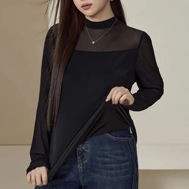 

1pcs Spring Autumn Women Slim Tshirt Girl Half Mock Neck Long-sleeved T-shirt Female Comfort Soft Large Size Top Lady Base Shirt