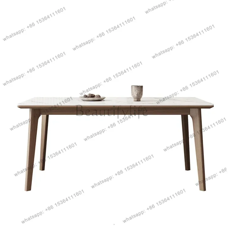 Bright Rock Slab Dining Table And Chair Combination Modern Simplicity Ash Wood Rectangle Soft Pack Chair Furniture