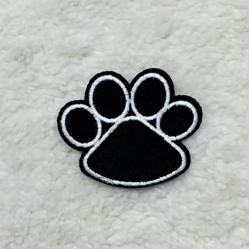 2PCs Cute Black Footprint Dog Paw Patch Iron On Embroidered Patches Stickers for Kid T Shirt Coat Hat Shoes 4.2x5.1cm