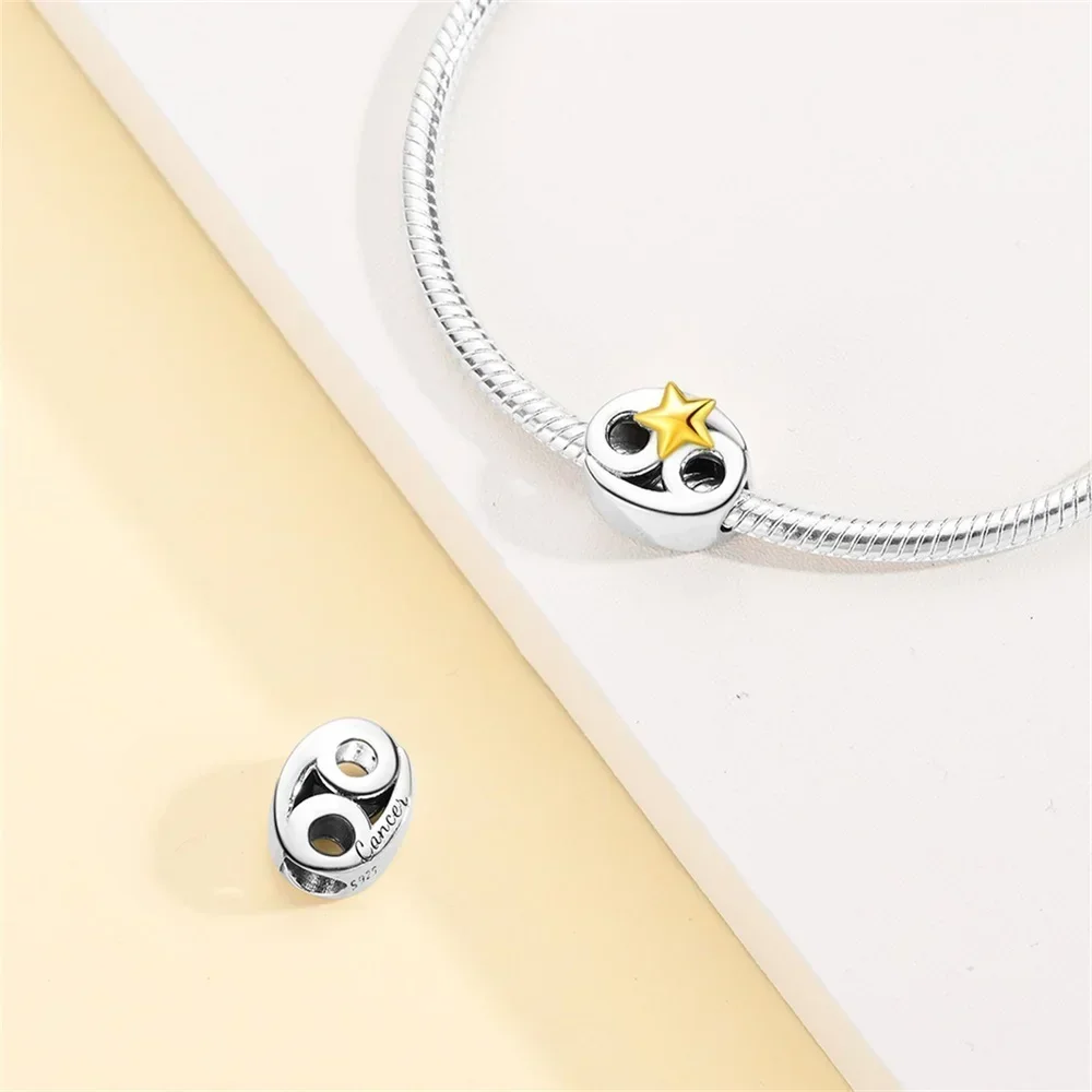 

925 Sterling Silver Star Twelve Constellations Beaded Gemini Leo Virgo Beads Charms Bracelet DIY Fine Jewelry Making