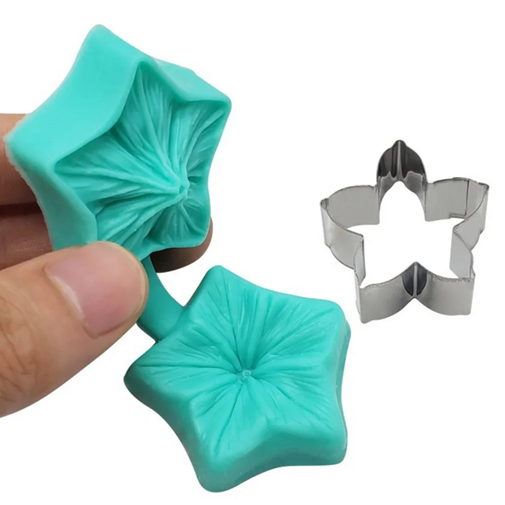 Stainless Steel Flower Petal Veiner Silicone Square Flower Daisy Silicone Molds Easy Use Pentagonal Flower Plum Blossom