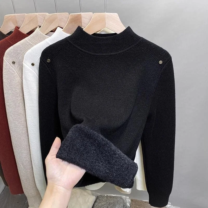 High-End Women's Knitted Sweater Half High Collar Pullover Inner Wear T-Shirt Set Dongguan Daliang Wool Weaving Direct Sale - Image 3