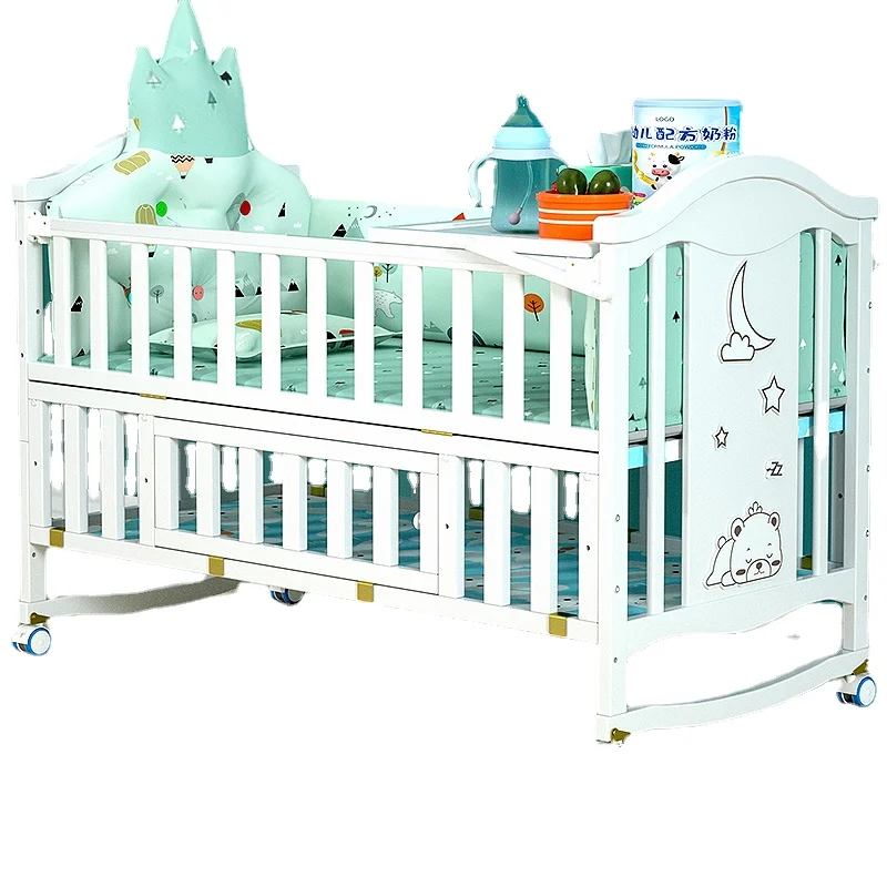 Hxl Crib Multi-Functional Solid Wood Newborn Babies\' Bed Cradle Splicing Bed Movable