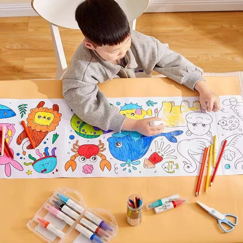 Children's DIY Drawing Roll Sticky Color Filling Paper Graffiti Scroll Coloring Paper Roll for Kids Painting Educational Toys