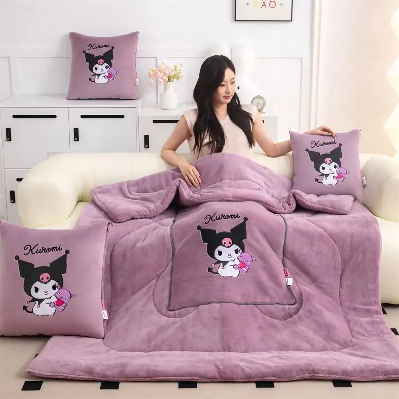 Sanrio kuromi cartoon schattig verdikt paars kussen creatief Kawaii thuiskantoor dutje deken bank autokussen 2-in-1 cadeau