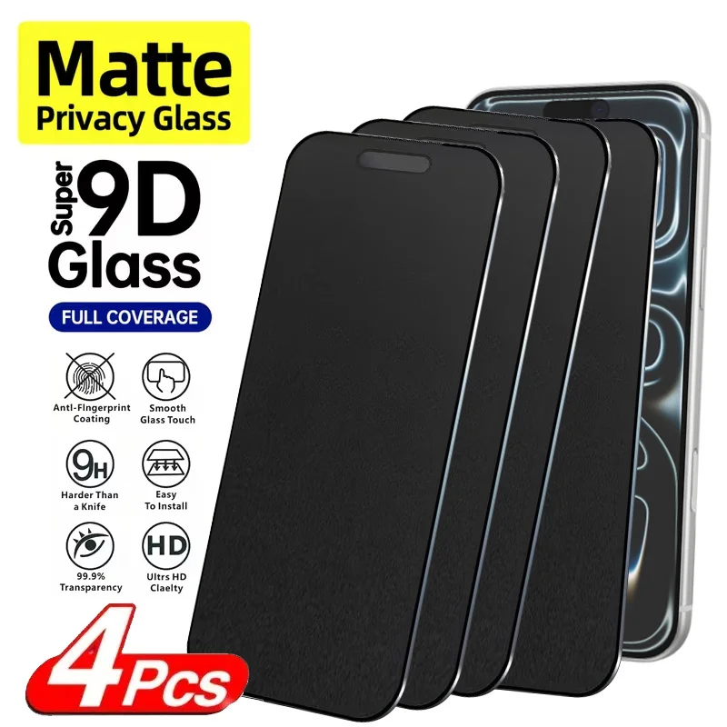 

4 Pcs Matte Privacy Glass Screen Protector Compatible for iPhone 17 Pro Max 15 16 13 11 14 16e 12 Mini XR X Xs