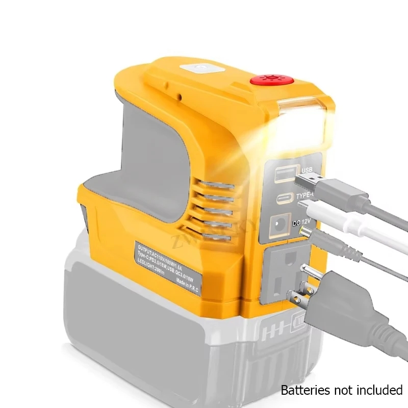 180W Power Inverter with LED Work Light for Dewaltt 20V 18V Li-ion Battery DC 12V AC 110V/220V Modified Sine Wave Inverter