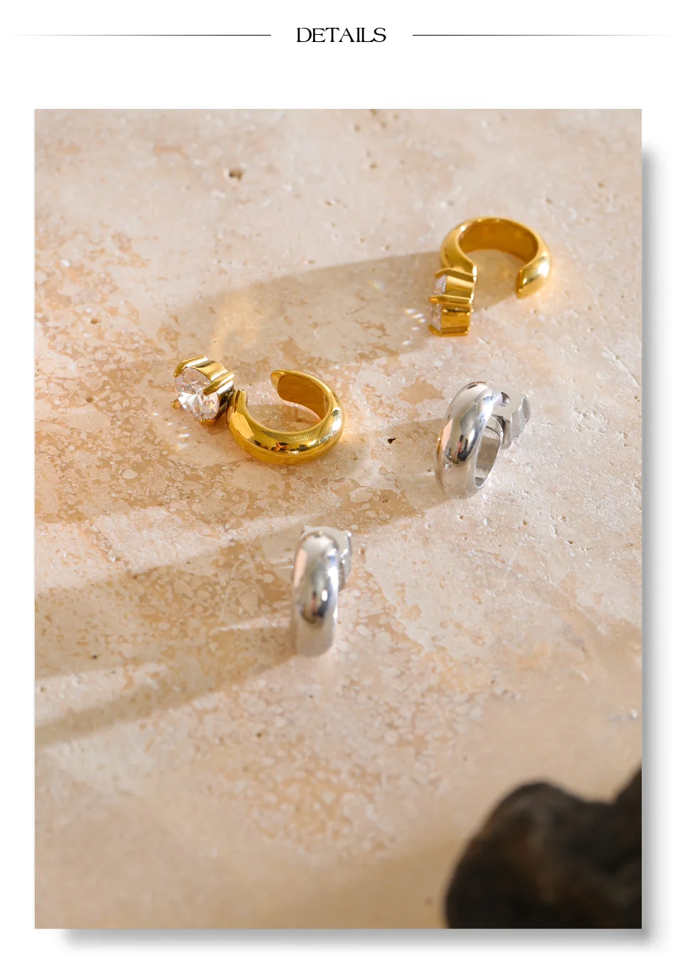 Yhpup 1 Stück Edelstahl-Clip-Ohrringe, glänzendes Metall, Zirkonia, verstellbar, zierlich, alltagstauglich, ästhetischer Schmuck, Geschenk – Detail 9