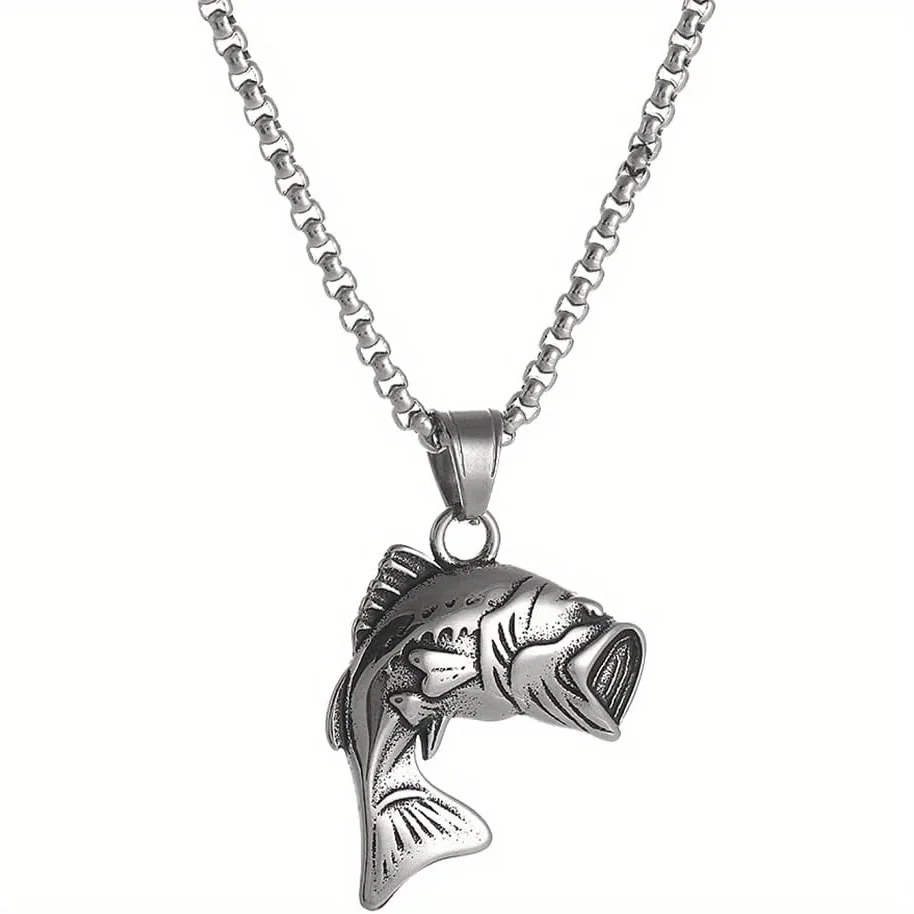 

Vegetarian cross-border European and American new retro big mouth perch pendant necklace fashionable personalized relief trend versatile neck chain