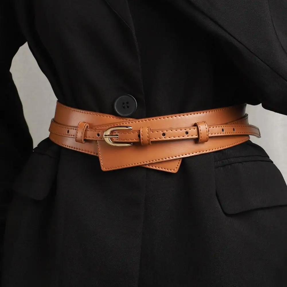 PU Leather Detachable Girdle Stylish Pin Buckle Wide Waistband Vintage Coat Dress Belt For Women I5N8