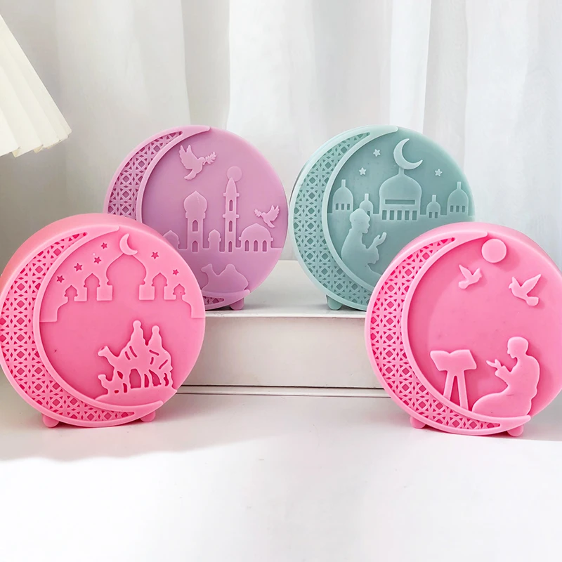 4 mosque style candle silicone molds DIY round moon shaped handmade soap making molds Eid al Fitr gypsum home decoration