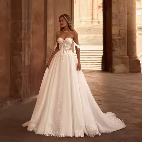 Off Shoulder Wedding Dress A-Line Evening Dresses Customizable vestido de novia سعيد شارون فساتين سهر