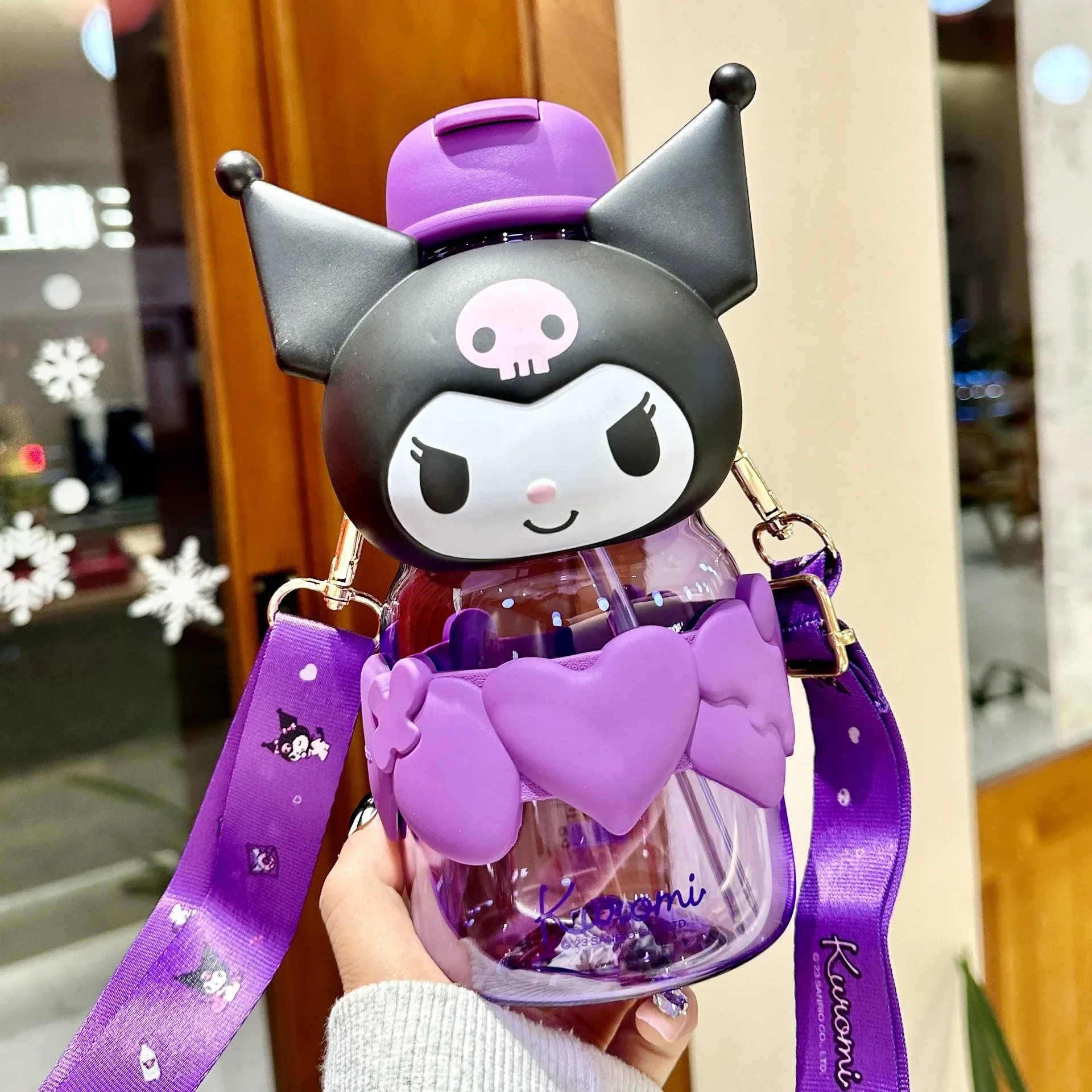 

2025 Sanrio Kuromi Water Cup Girl Beautiful Cute Children Straw Large Capacity Kettle Bottle Birthday Gift for Student Plastics