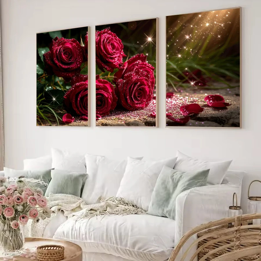 

Fullcang Red Rose Diy Diamond Art For Adults Painting Kits Triptych Flowers Full Drill Mosaic Embroidery Picture 3Pcs/set