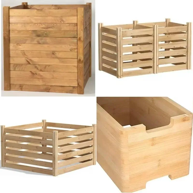 Solid Rubber Wood Indoor Compost Bin Countertop Type