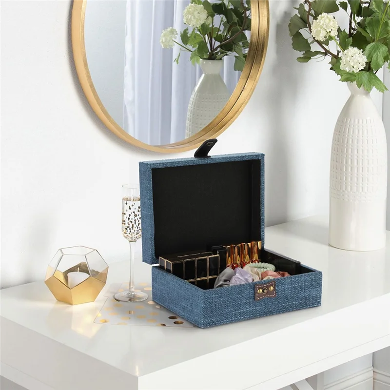 

A04G-Treasure Chest Box-Jewelry Organizer Box-Wooden Decorative Trinket Jewelry Box With Clasp Memento Keepsake Gift