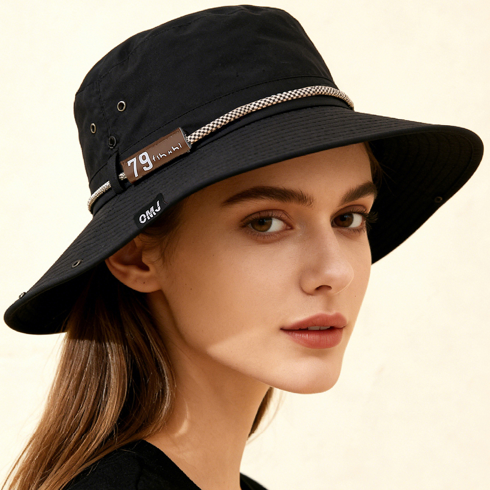 Outdoor Quick-Dry Fishing Hat with Rope, Reversible Brim, Breathable Sun Protection Cap, Suitable for Hiking and Climbing 