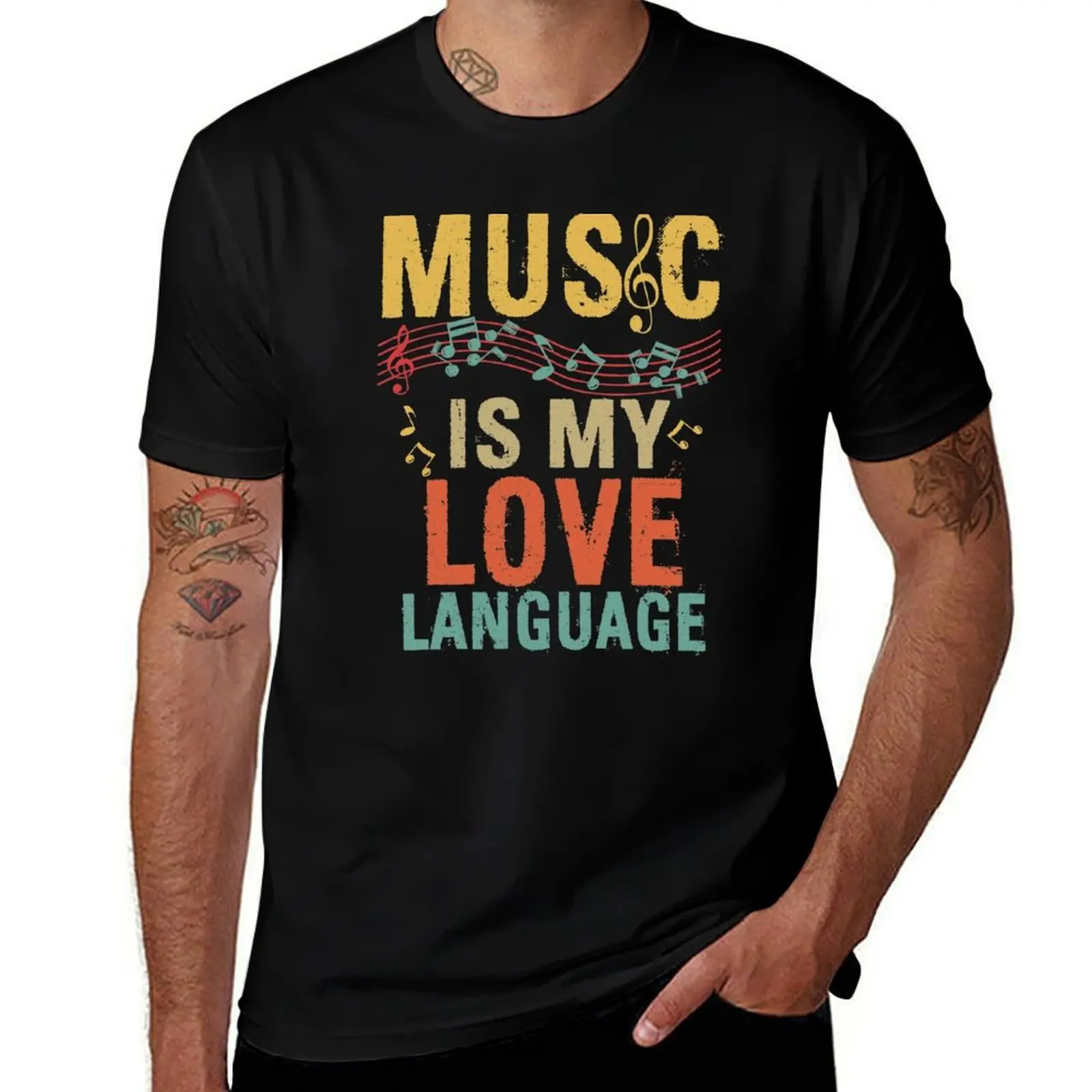 Music Is My Love Language Distressed Quote T-Shirt Basic Short Sleeve Cotton Blend T-Shirt
