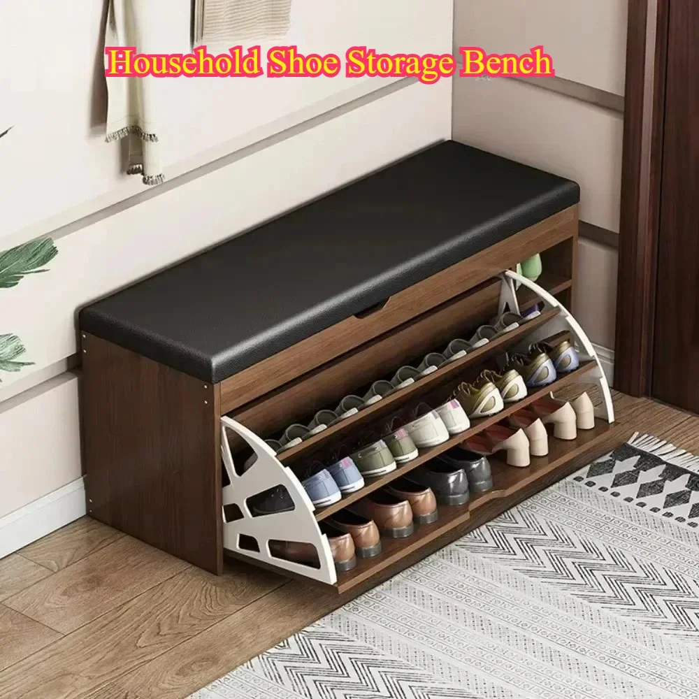 

Multi Layer Wooden Shoe Rack Integrated Shoe Rack in The Entrance Simple and Stable Shoe Cabinet Flip Bucket Shoe Changing Stool