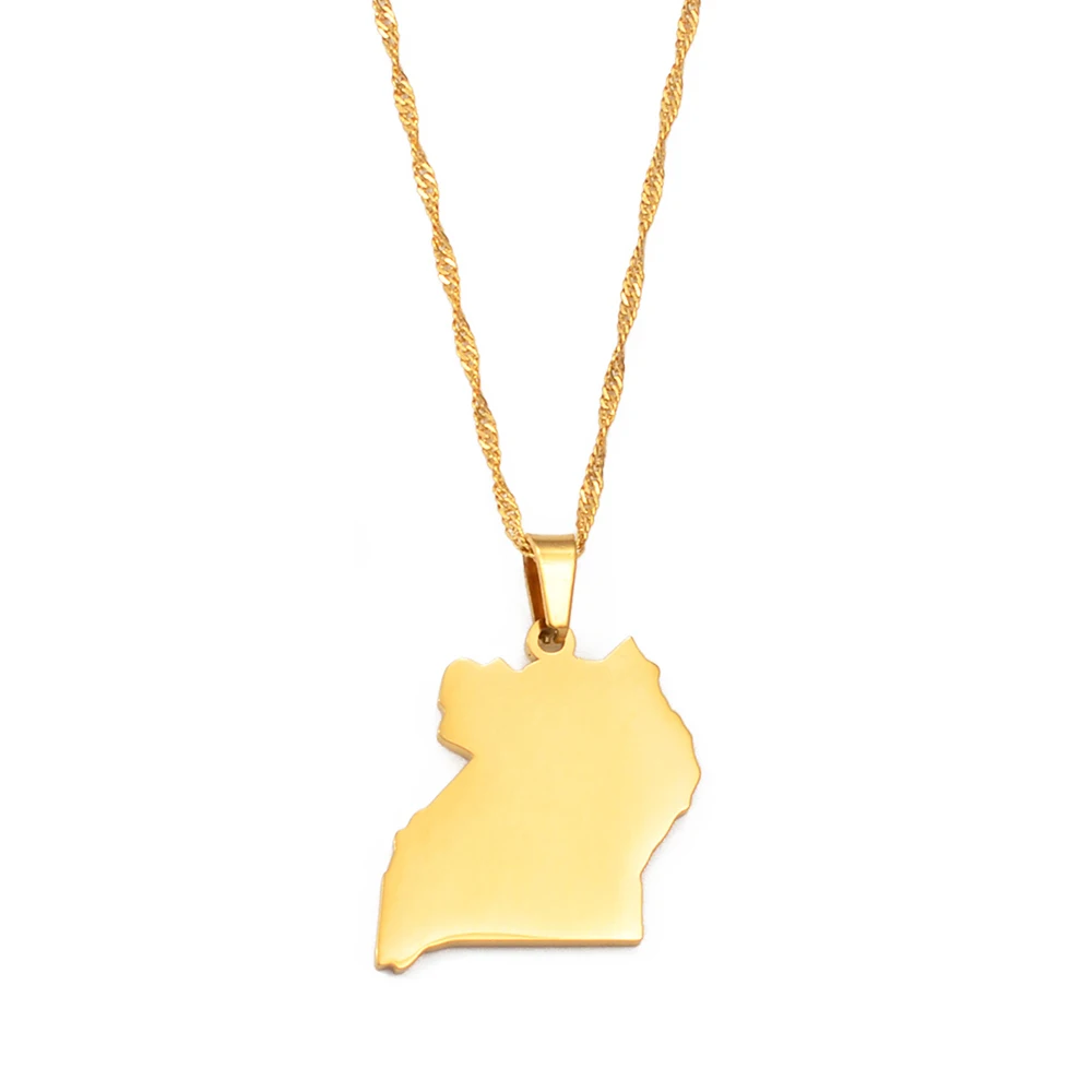 Anniyo 2.3CM Uganda Map Pendant Necklace Gold Color Jewelry Ugandan Maps for Women @325821