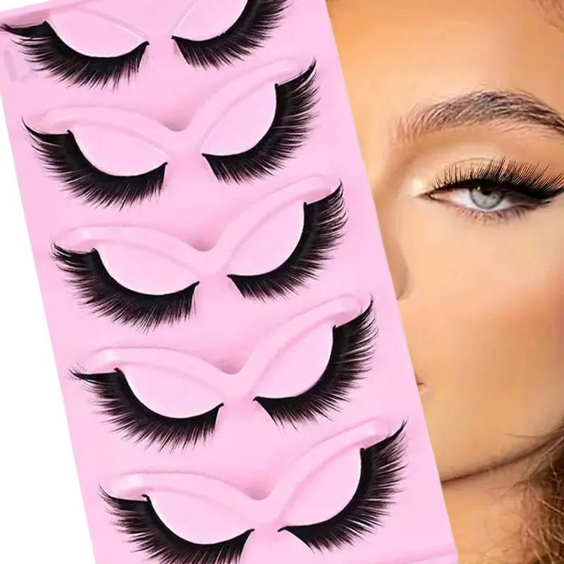 5 pairs of cat-eye false eyelashes, natural wing-shaped false eyelashes, and extended eyelashes at the outer corners of the eyes