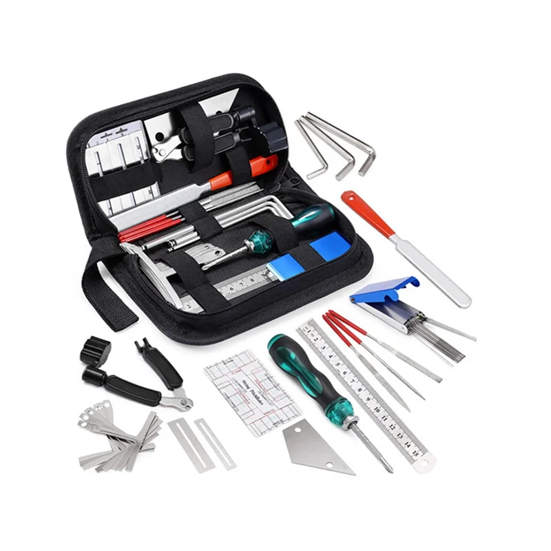 ABMW-Guitar Repair Tool Kit, String Changing Tool, Wrench, Grinding File, Meetliniaal, Stringer, Leveling Ruler, 25 in 1