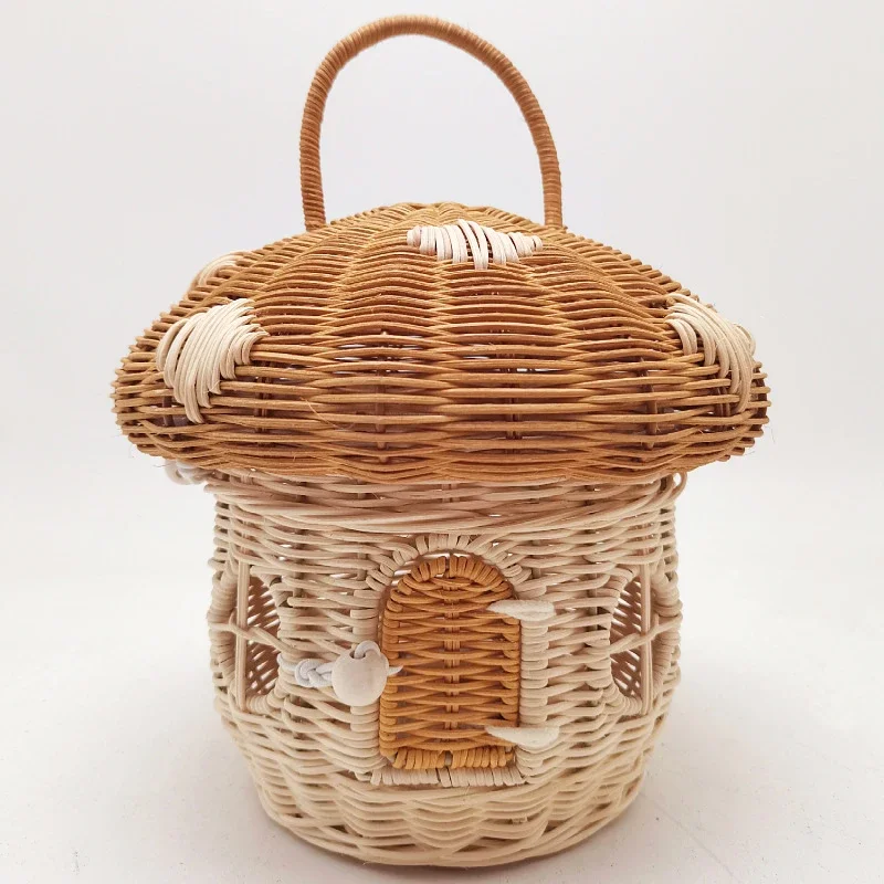

Outdoor Picnic Baskets Mushroom Storage Bag Rattan Woven Basket Camping Portable Candy Acorns Handbag Sundries Woven Bags