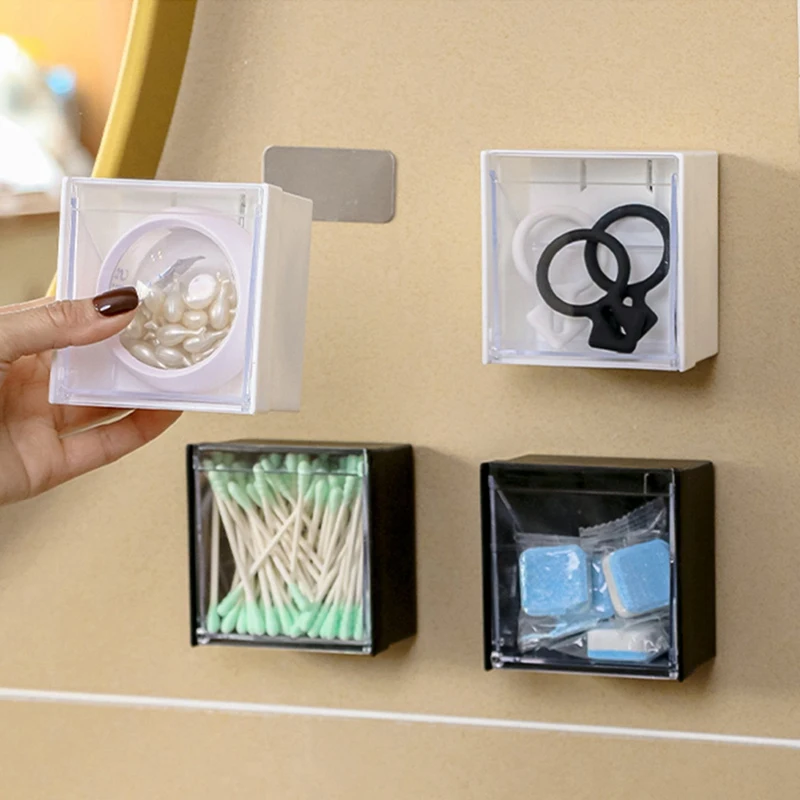 กล่องที่ยึดผนังพลาสติกกันฝุ่นอุปกรณ์จัดระเบียบในห้องน้ำสำลีแผ่นกล่องเดินทางเครื่องประดับขนาดเล็ก