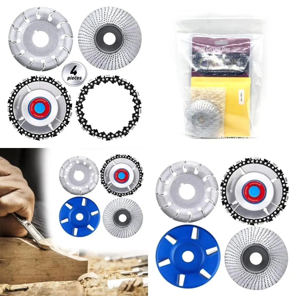 Muela angular multifunción, disco tallado madera 6T, 4 Uds., disco cadena amoladora 22T para pulir y tallar,