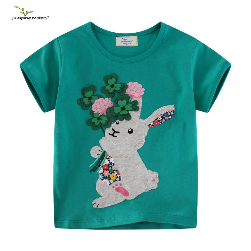 

Jumping Meters 2-7T Applique Bunny Cotton Girls T Shirts Summer Children's Clothes Short Sleeve Kids Tees Tops Baby Costume