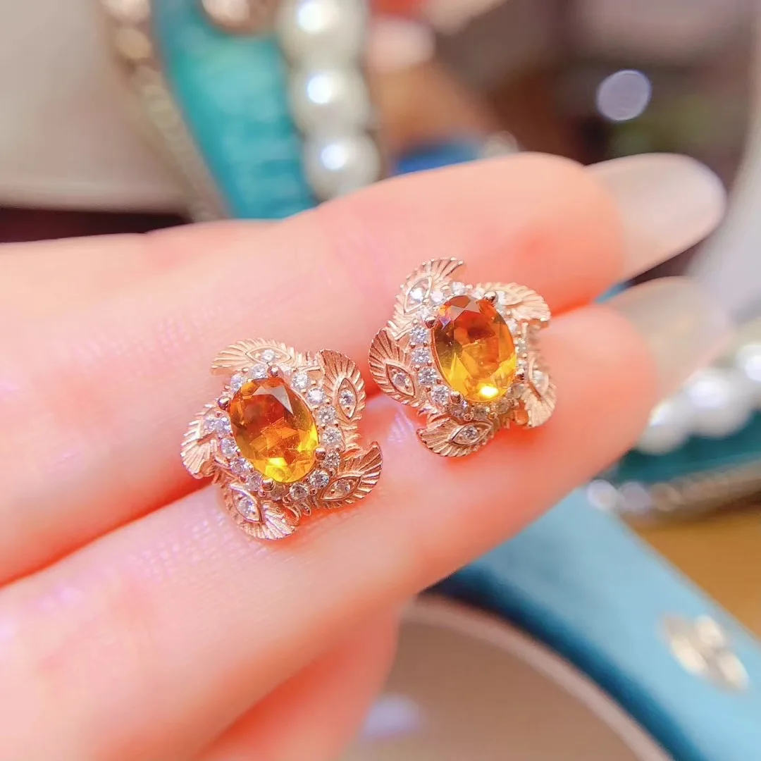 

KJJEAXCMY High End Women's Earrings Natural Citrine S925 Silver with Electroplating Boasting High Clarity Full Brilliance
