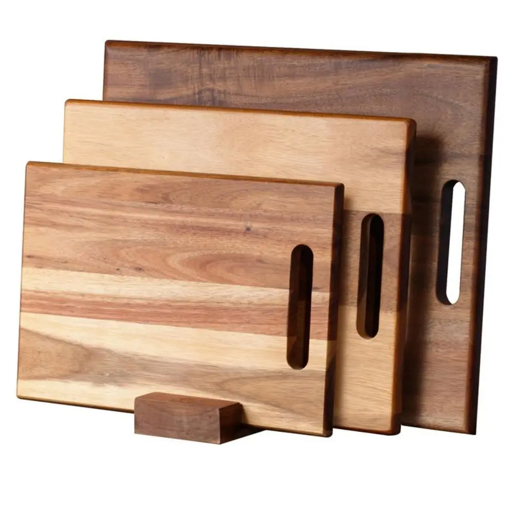 

Solid Wood Cutting Boards Rectangle Natural Color Kitchen Chopping Board with Handle Smooth Chopping Block Cooked Food Tray