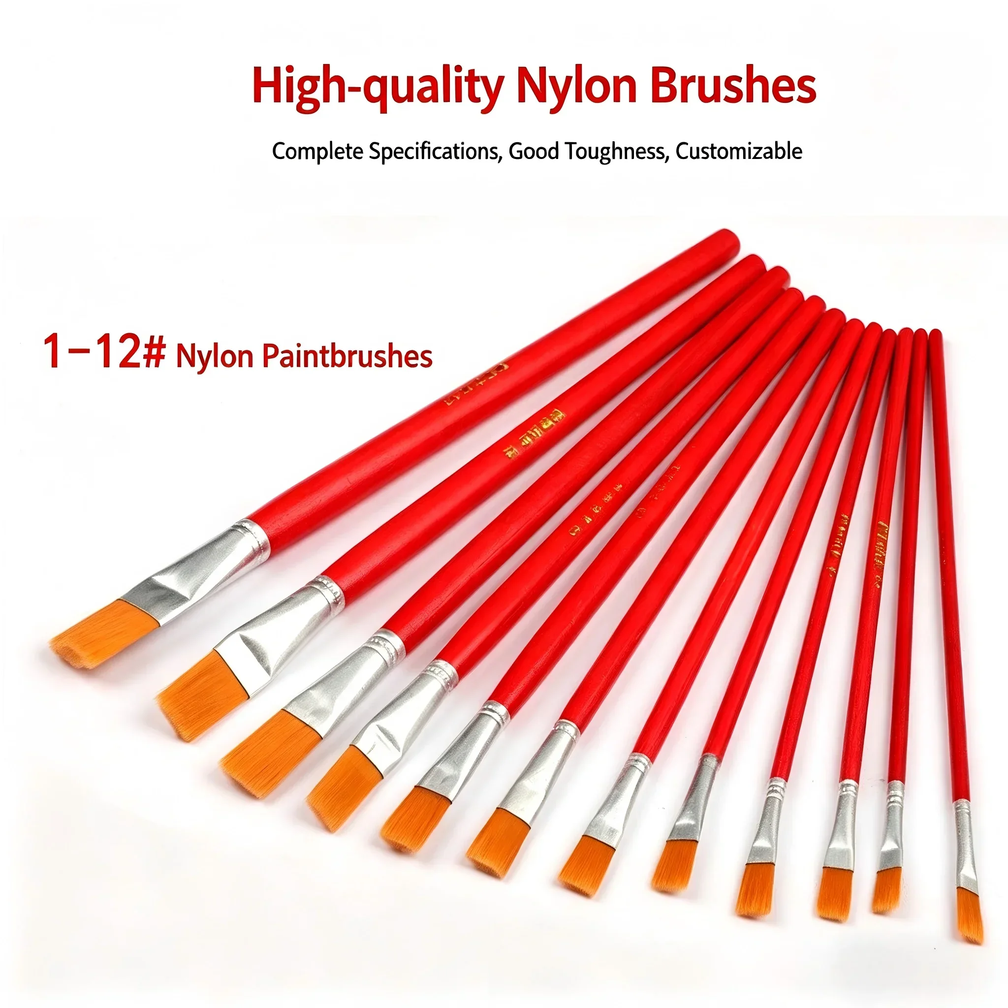 Shanghai Nylon Hair Paint Brushes, Red Handle Watercolor Gouache Acrylic Paint Brushes 1-12 Sizes Art Supplies
