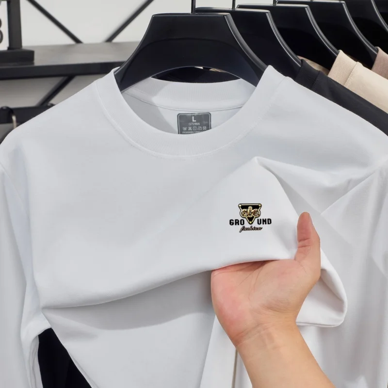 High-end herfst nieuwe heren lange mouwen luxe op maat gemaakte comfortabele ronde hals top prachtige merk badge lange mouwen T-shirt