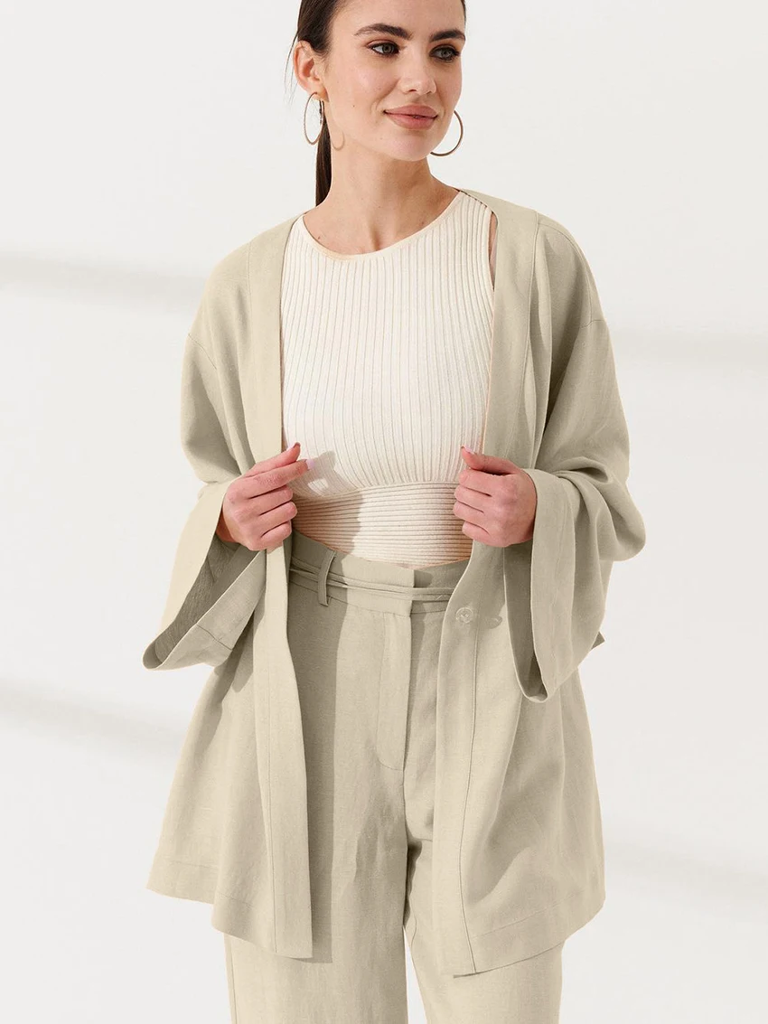 Marthaqiqi Cotton Women Sleepwear Set Sexy V-Neck Pajamas Long Sleeve Robe Lace Up Nightgowns Pants Casual Ladies Nightwear Suit