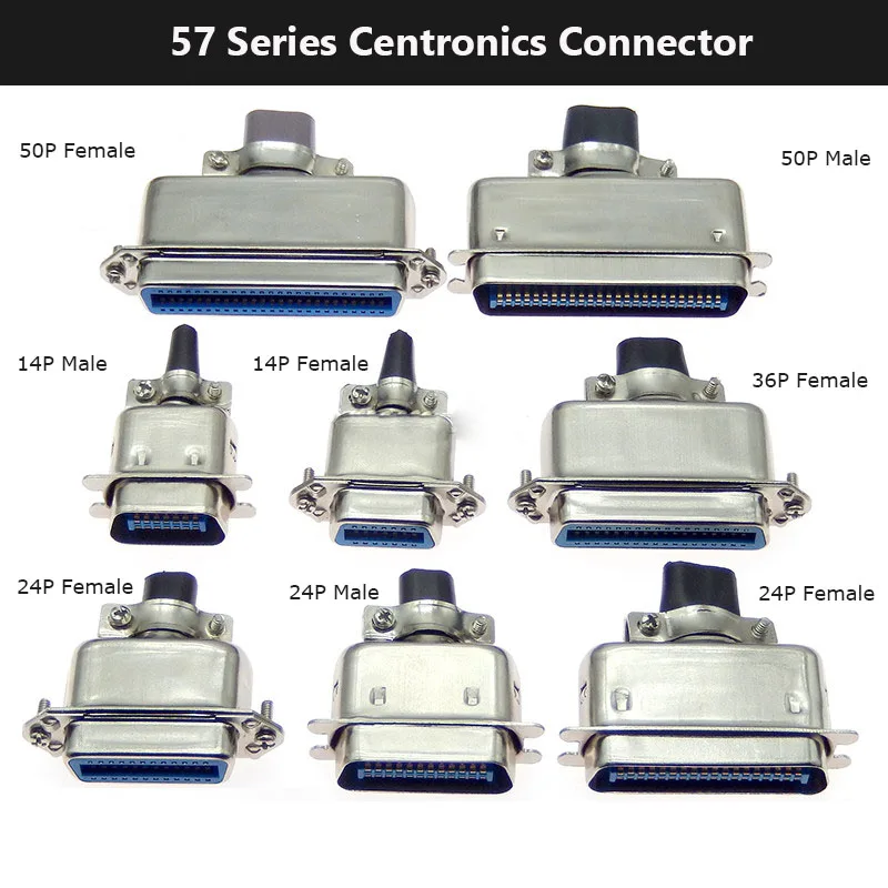 57 Series Centronics Connector Male Female CN14/24/36/50P Ribbon Computer Printer Cable Mount Adapters with Mental Cover